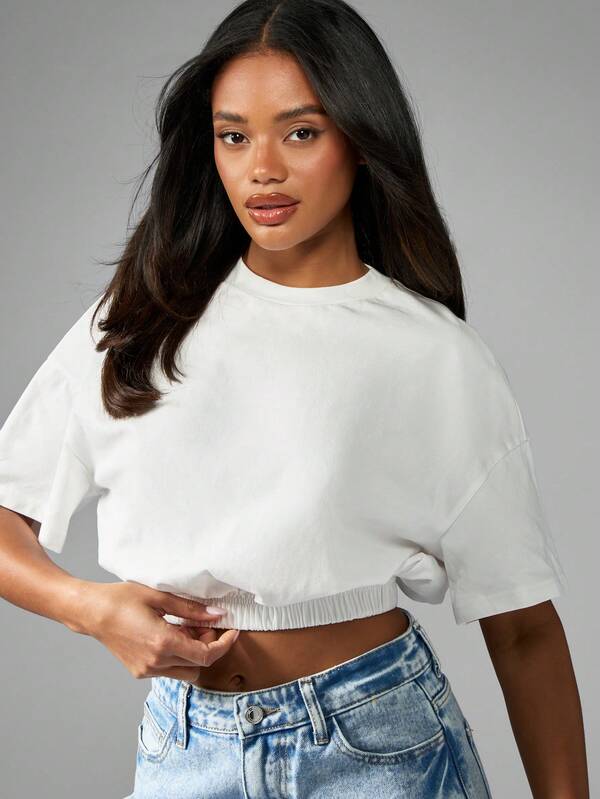 MISSGUIDED Basic Cotton Jersey Short Sleeve Elasticated Hem Crop T-Shirt