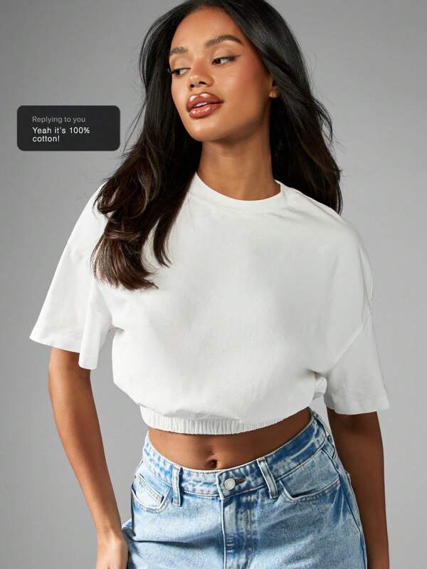 MISSGUIDED Basic Cotton Jersey Short Sleeve Elasticated Hem Crop T-Shirt