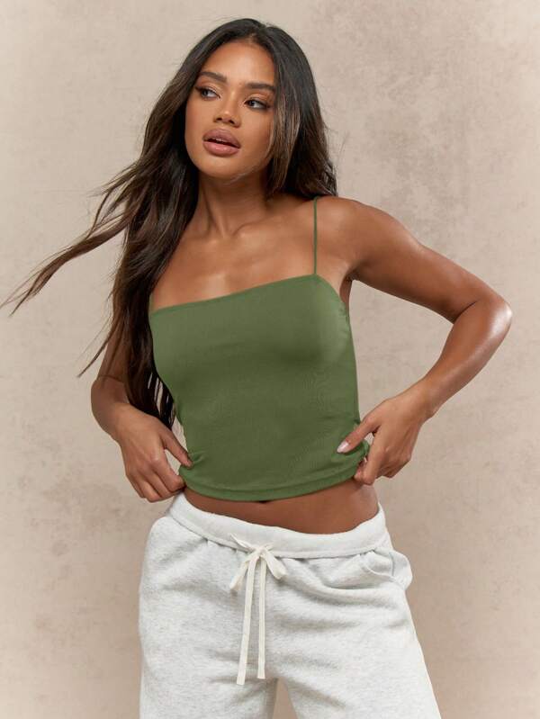 MISSGUIDED Basic Essential Thin Strap Square Neck Tank Top