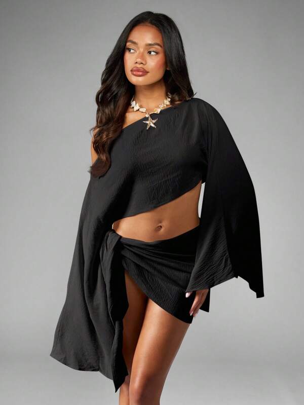 MISSGUIDED Beach Cover Up Co-Ord Set With Bell Sleeves