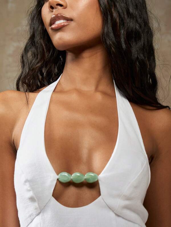 MISSGUIDED Bead Detail Linen Halter Neck Top