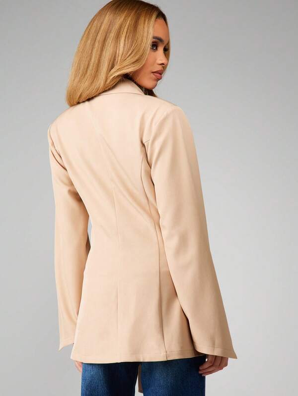 MISSGUIDED Beige Wrap Blazer With Tie Belt