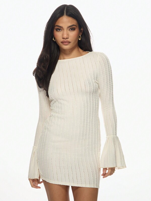 MISSGUIDED Bell Sleeve Bodycon Ribbed Knit Open Back Mini Dress