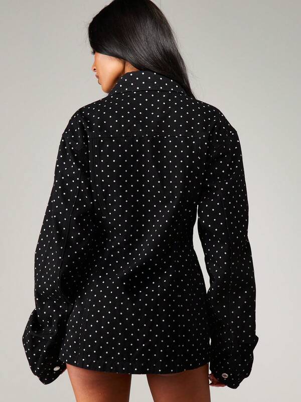 MISSGUIDED Black Polka Dot Denim Trucker Jacket With Button Front