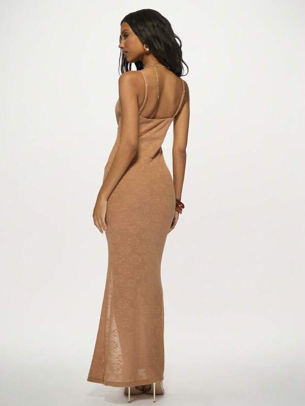 MISSGUIDED Bodycon High Split Tie Detail Ruched Long Dress