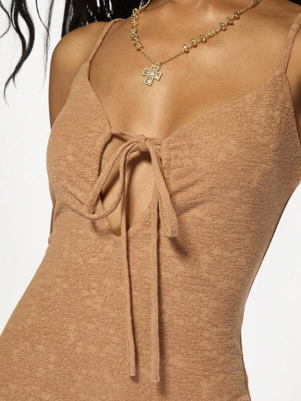 MISSGUIDED Bodycon High Split Tie Detail Ruched Long Dress