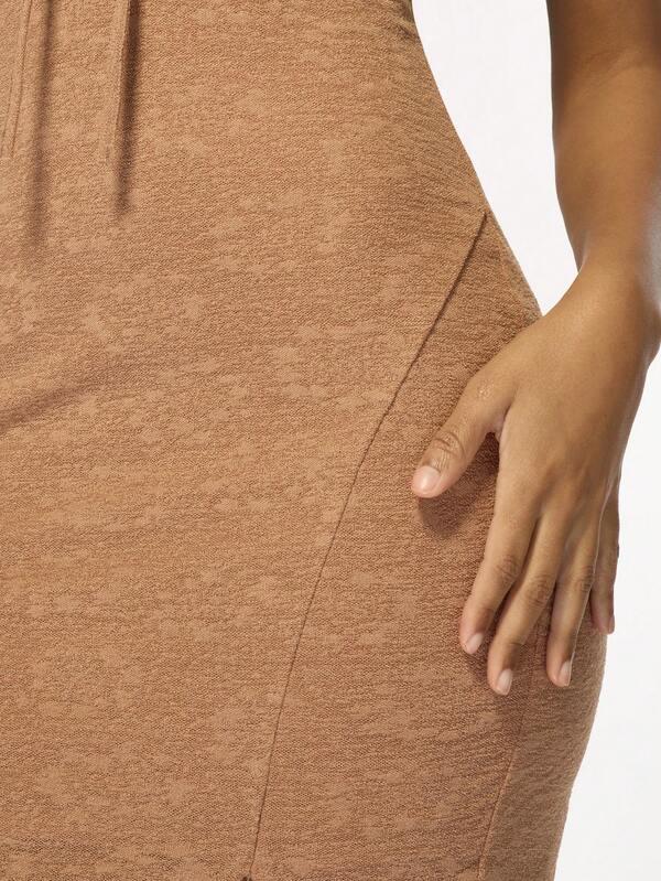 MISSGUIDED Bodycon High Split Tie Detail Ruched Long Dress