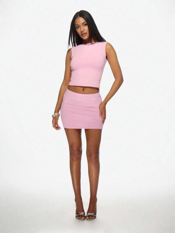 MISSGUIDED Bodycon Sleeveless Crop Top Mini Skirt Two-Piece Set