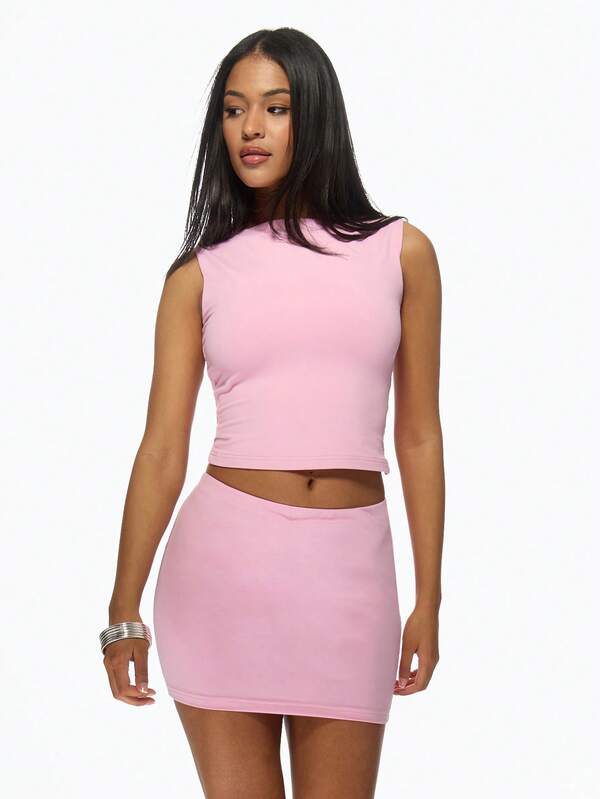 MISSGUIDED Bodycon Sleeveless Crop Top Mini Skirt Two-Piece Set