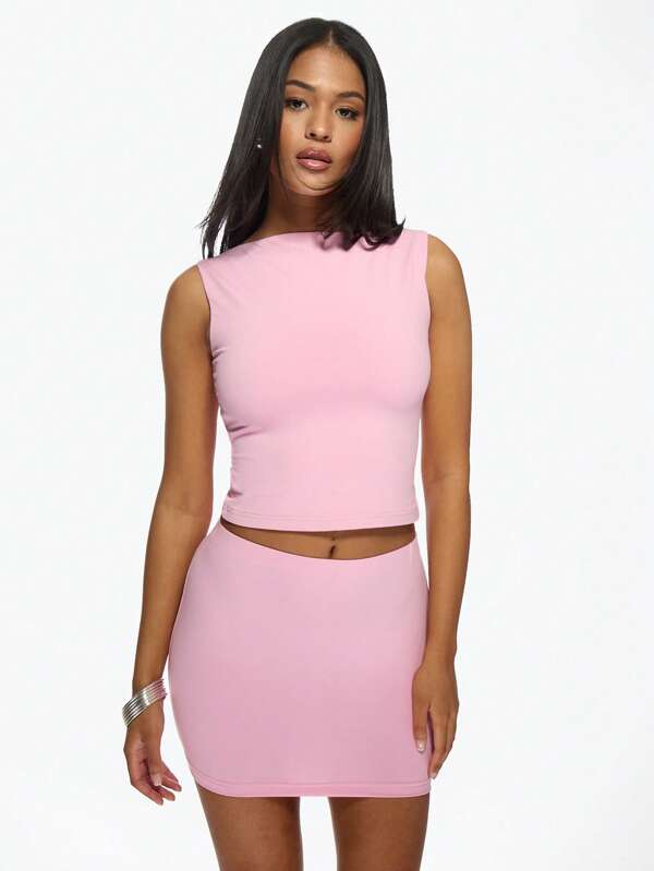 MISSGUIDED Bodycon Sleeveless Crop Top Mini Skirt Two-Piece Set