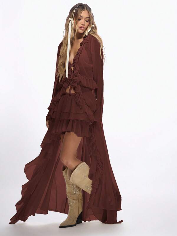 MISSGUIDED Bohemian High Low Ruffle Tiered Layered Swing Skirts