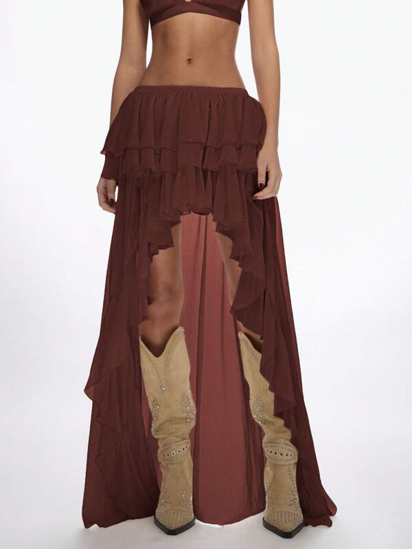 MISSGUIDED Bohemian High Low Ruffle Tiered Layered Swing Skirts