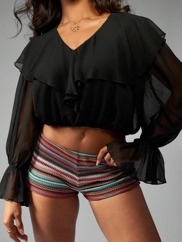 MISSGUIDED Bohemian Ruffle Long Sleeve Chiffon Blouse
