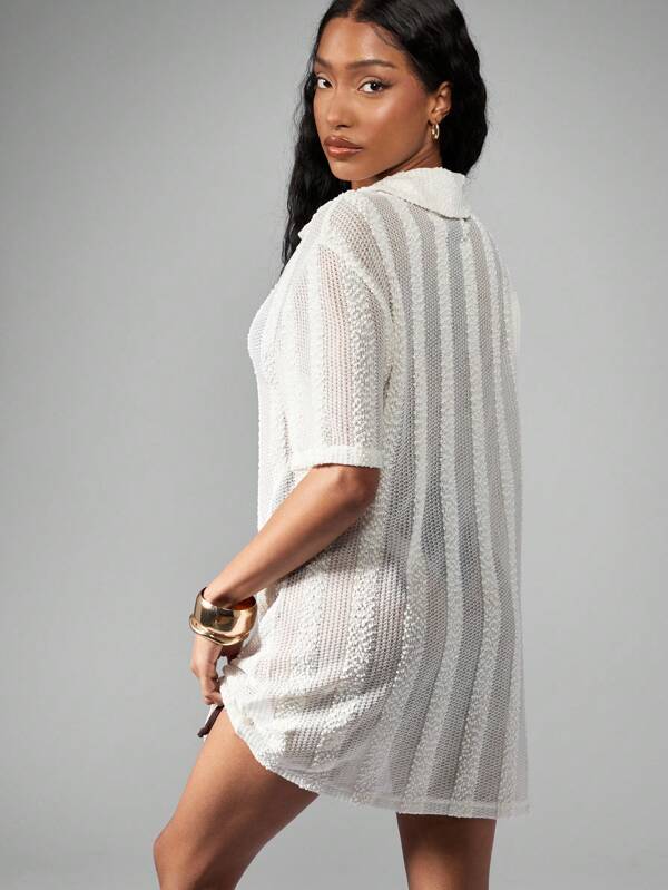 MISSGUIDED Boho Crochet Button Down Short Sleeve Mini Dress