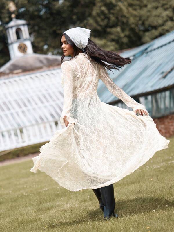 MISSGUIDED Boho Lace Ruffle Bell Sleeve Women Blouse
