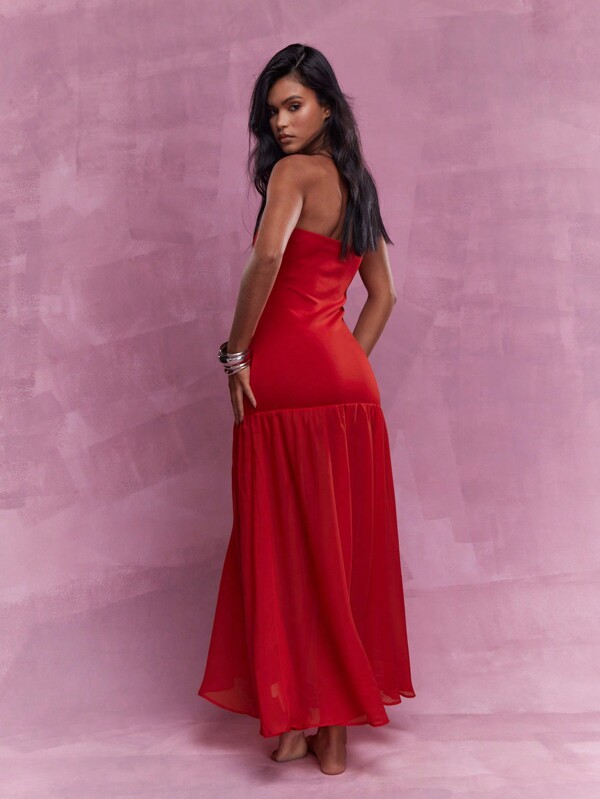 MISSGUIDED Boho Long Ruffle Hem Bandeau Maxi Dress