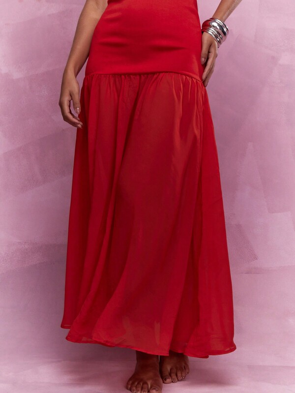 MISSGUIDED Boho Long Ruffle Hem Bandeau Maxi Dress