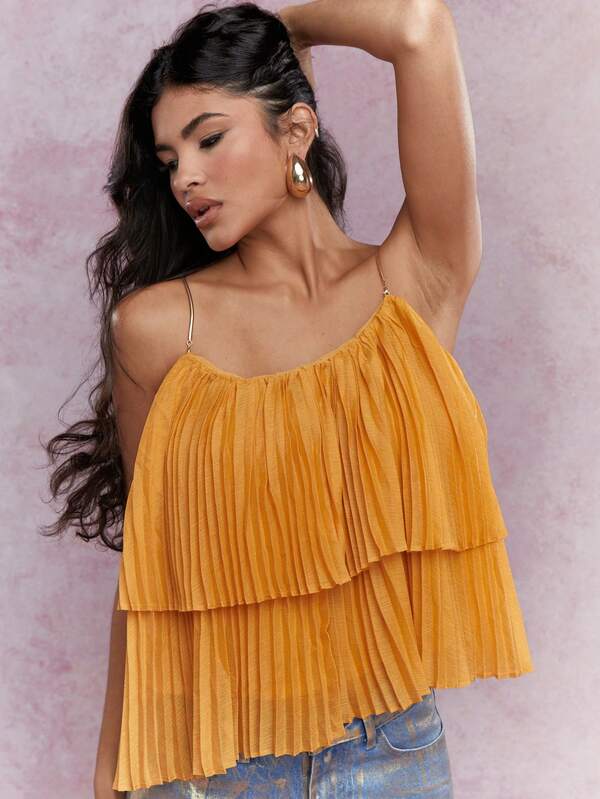 MISSGUIDED Boho Metal Strap Tiered Ruffle Cami Top