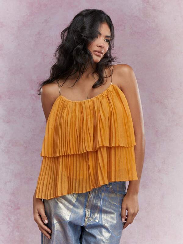 MISSGUIDED Boho Metal Strap Tiered Ruffle Cami Top