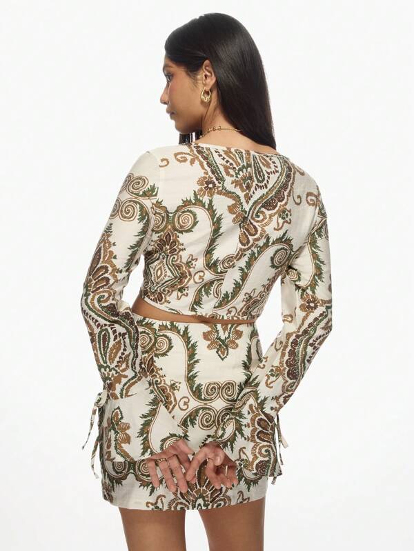 MISSGUIDED Boho Paisley Print Crop Top Mini Skirt Two-Piece Set