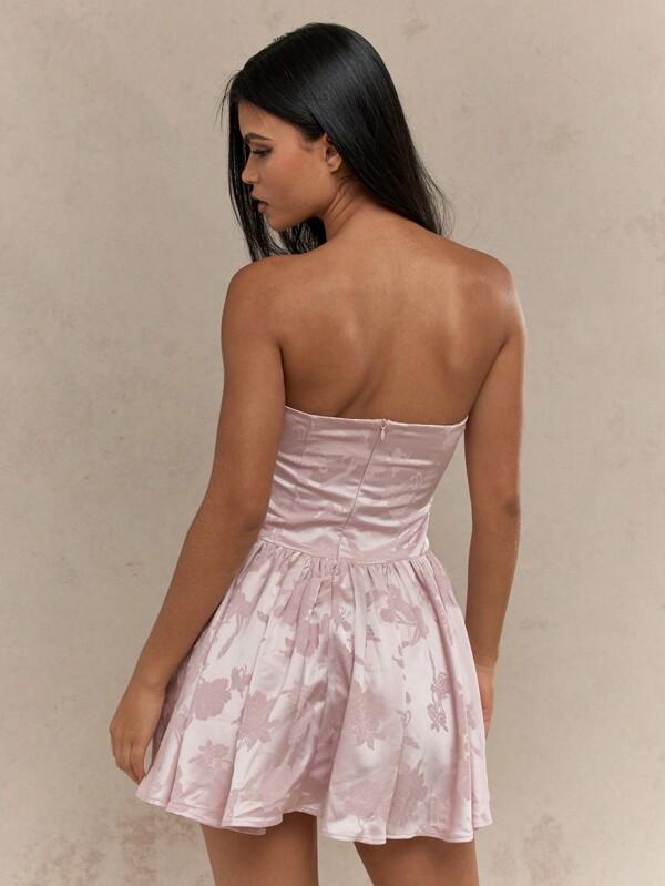 MISSGUIDED Boho Satin Lace Up Corset Detail Ruffled Hem Bandeau Dress