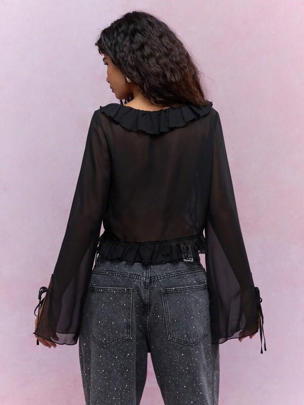 MISSGUIDED Boho Sheer Ruffle Detail Blouse With Tying
