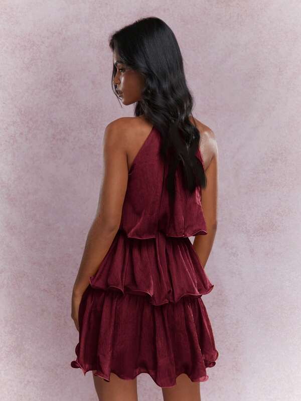 MISSGUIDED Boho Tiered Ruffle Halter Neck Mini Dress