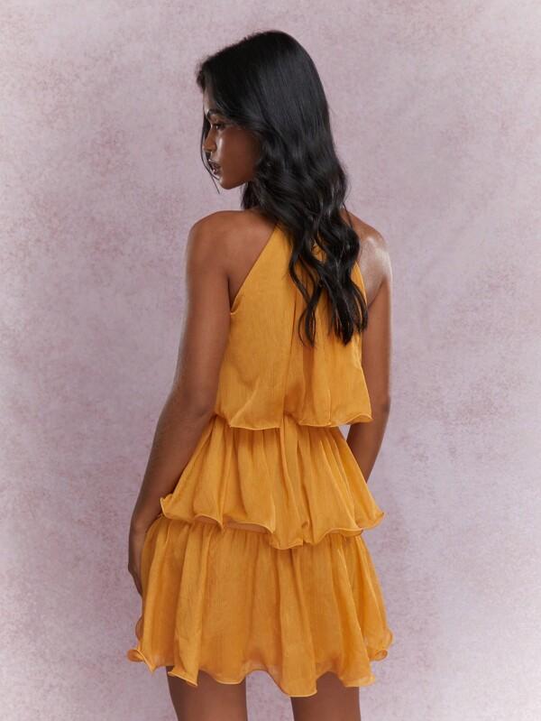 MISSGUIDED Boho Tiered Ruffle Halter Neck Mini Dress Cute Sundress