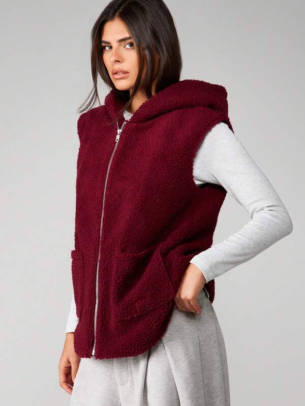 MISSGUIDED Borg Sherpa Hooded Gilet With Zip