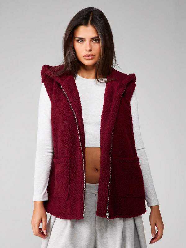 MISSGUIDED Borg Sherpa Hooded Gilet With Zip