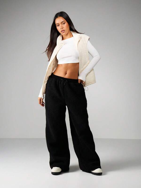 MISSGUIDED Borg Wide Leg Joggers With Elastic Waist