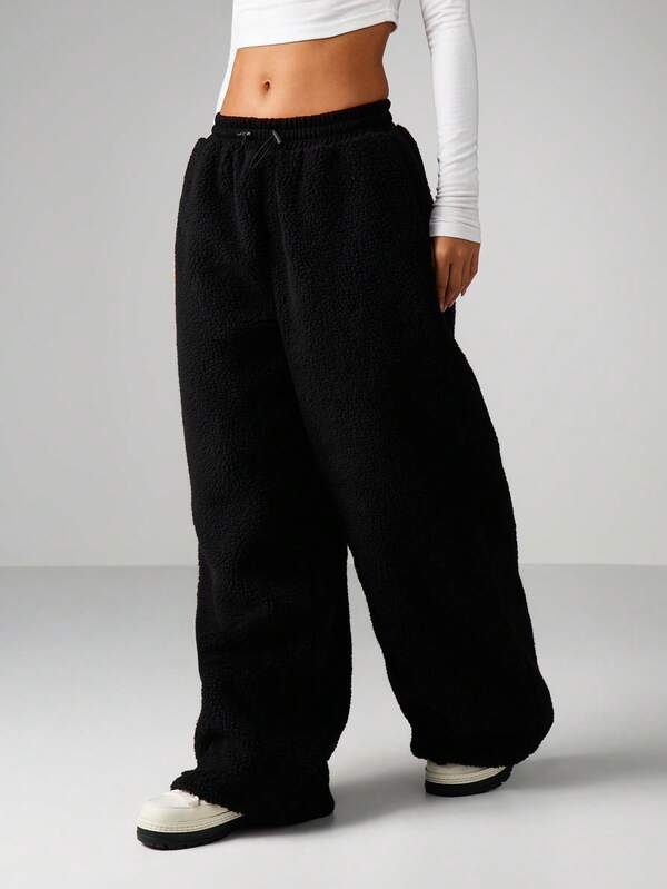 MISSGUIDED Borg Wide Leg Joggers With Elastic Waist