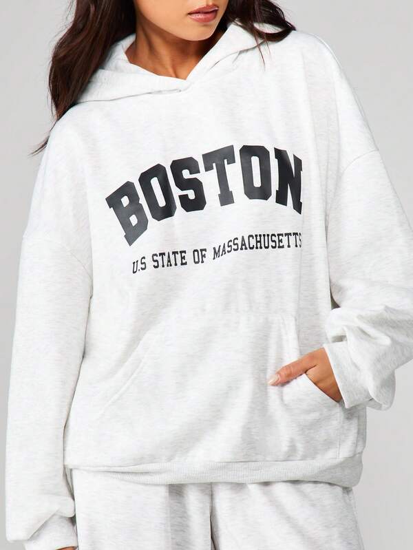 MISSGUIDED Boston Hoodie With Drawstring And Front Pocket
