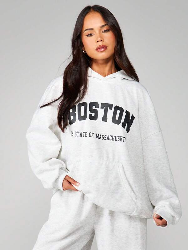 MISSGUIDED Boston Hoodie With Drawstring And Front Pocket
