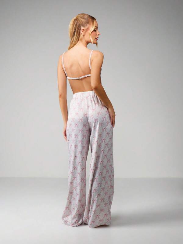 MISSGUIDED Bow Print Bralette And Trouser Set