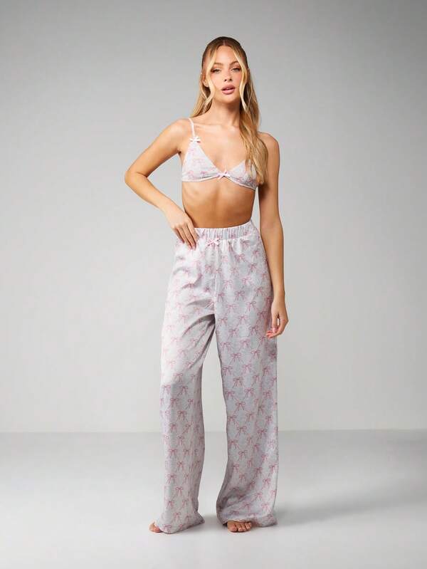 MISSGUIDED Bow Print Bralette And Trouser Set