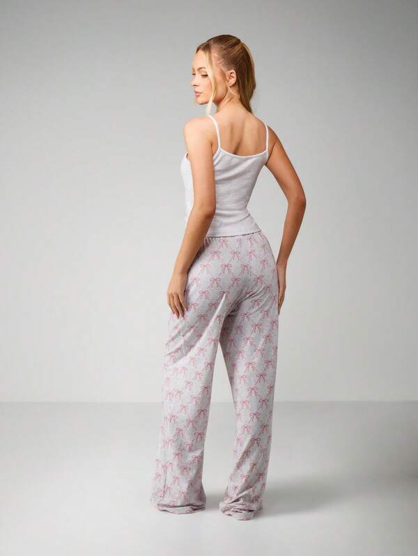 MISSGUIDED Bow Print Cami Tank With Elastic Pants