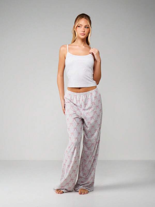 MISSGUIDED Bow Print Cami Tank With Elastic Pants