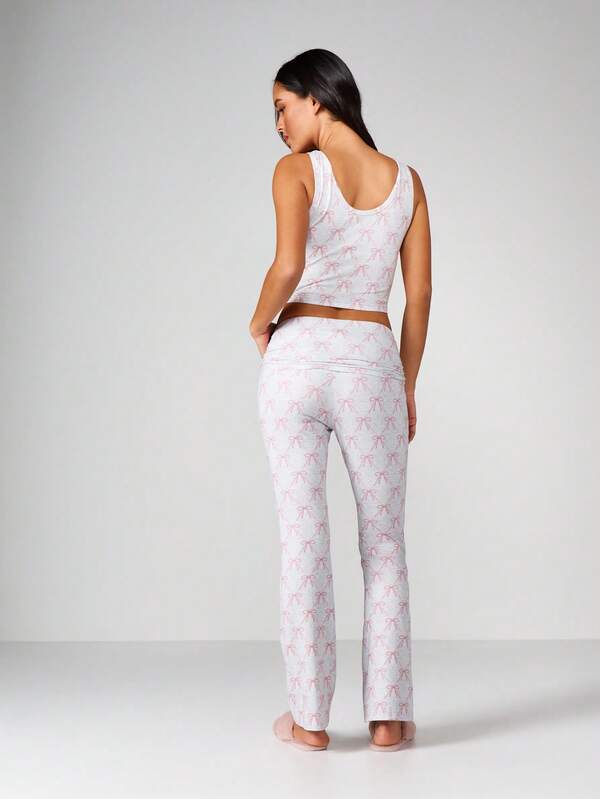 MISSGUIDED Bow Print Tank And Trouser Set