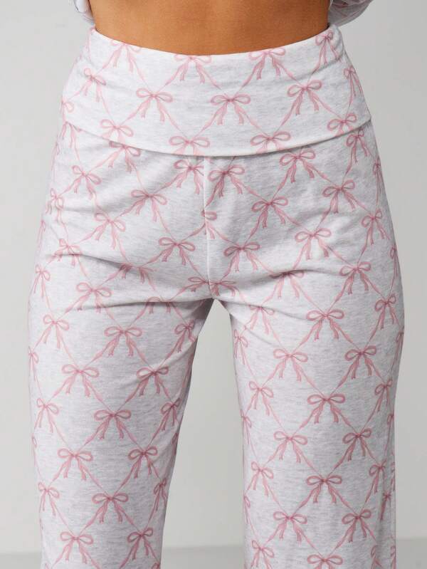 MISSGUIDED Bow Print Tie Front Lounge Set