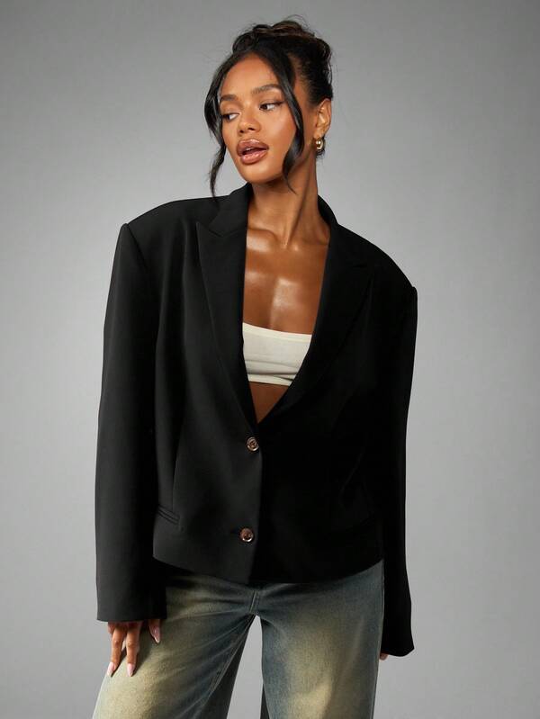 MISSGUIDED Boxy Cut Double Button Blazer With Structured Shoulders