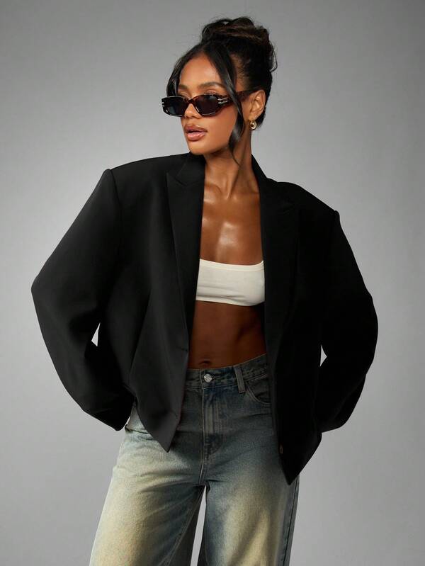 MISSGUIDED Boxy Cut Double Button Blazer With Structured Shoulders