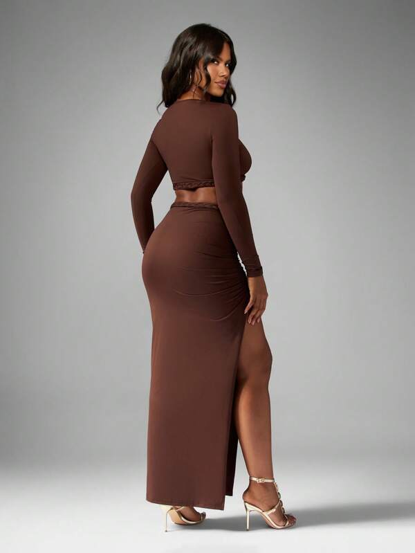 MISSGUIDED Braided Trim Crop Top And Maxi Skirt Set