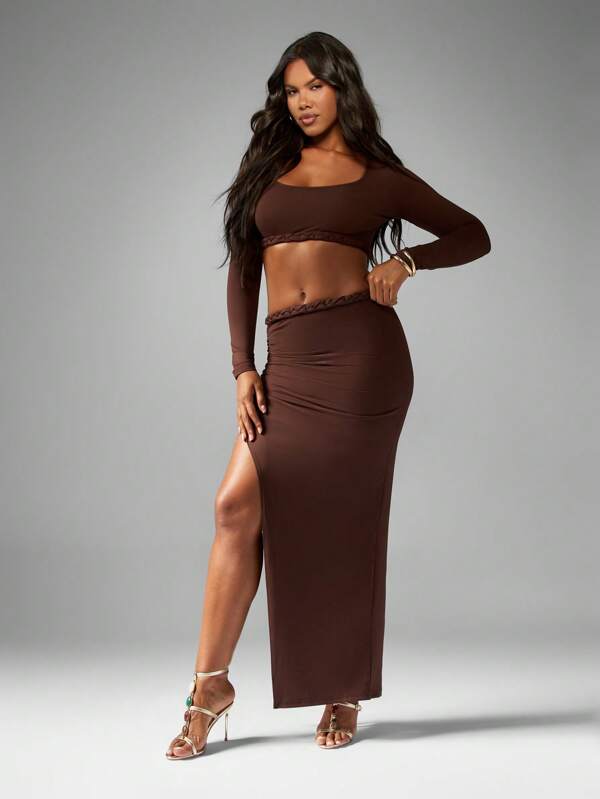 MISSGUIDED Braided Trim Crop Top And Maxi Skirt Set