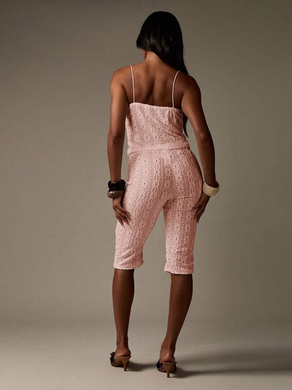 MISSGUIDED Broderie Anglaise Bustier Top And Capri Pants Set