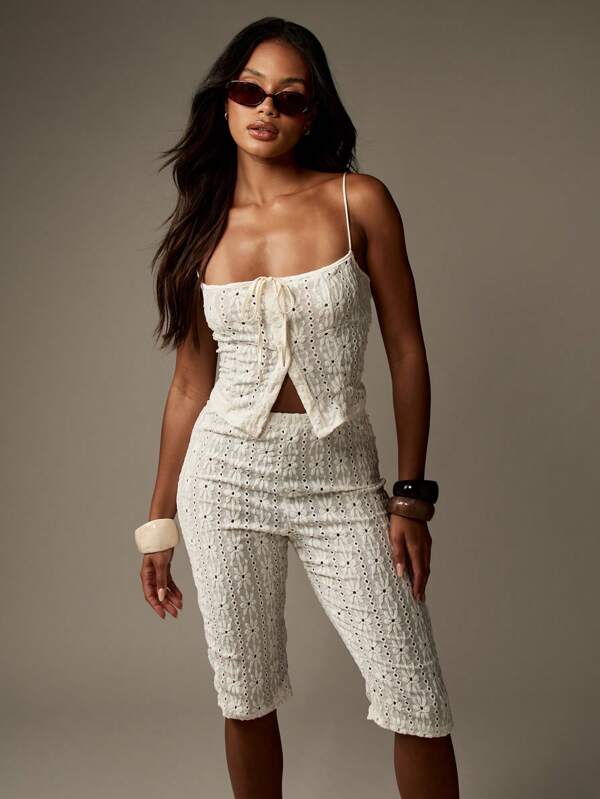 MISSGUIDED Broderie Anglaise Midi Co-Ord Capri Pants Two-Piece Outfits