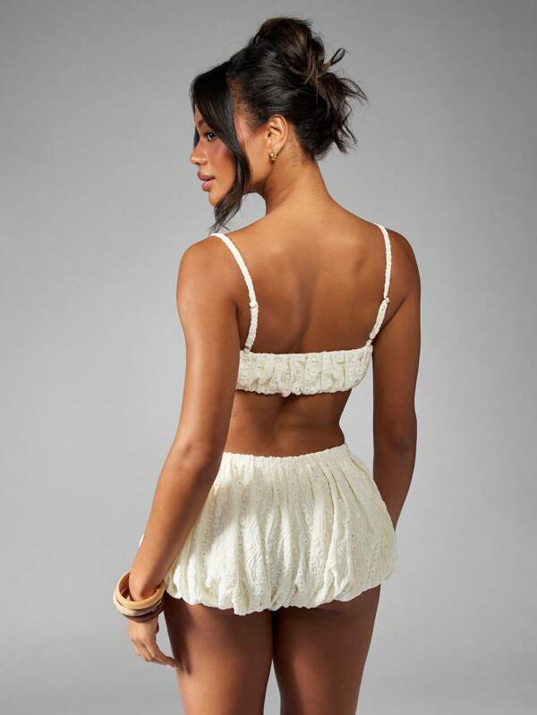 MISSGUIDED Broderie Anglaise Puff Ball Boho Chic Two Piece Set