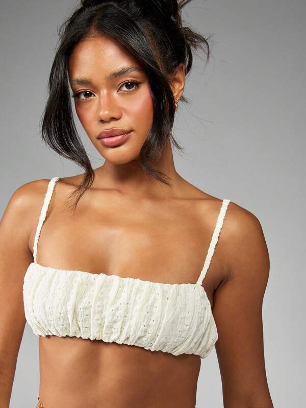 MISSGUIDED Broderie Anglaise Puff Ball Boho Chic Two Piece Set