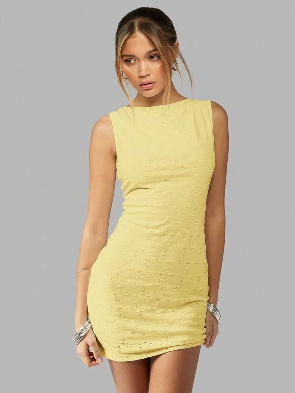 MISSGUIDED Broderie Anglaise Sleeveless Fitted Mini Dress