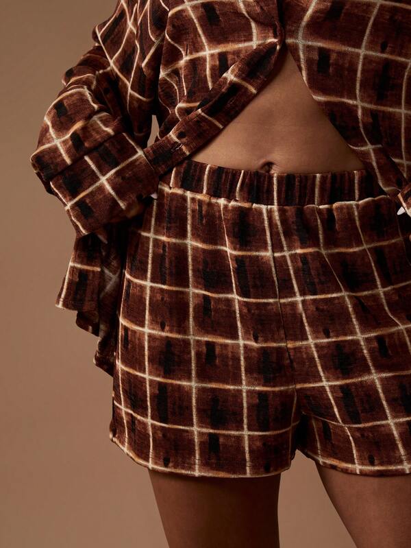 MISSGUIDED Brown Plaid Knitted Two Piece Set